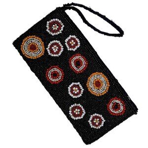 YKK Vintage Beaded Wristlet Clutch Bag Boho Boho Retro 90’s Black Multicolor